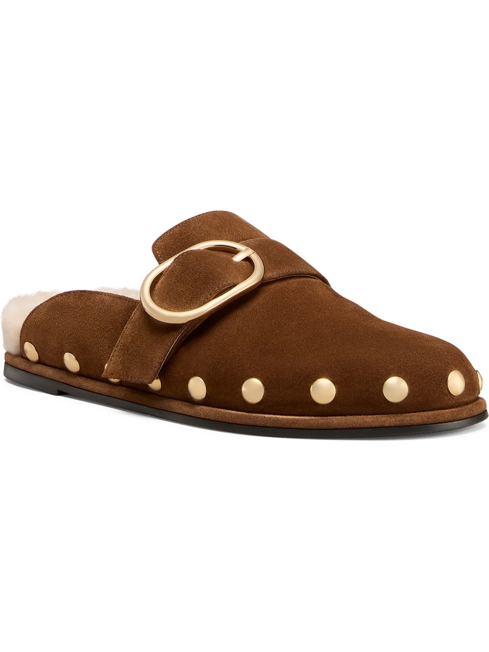 Stuart Weitzman Brown Suede Studded Shearling Lined Mules